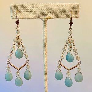 14K Faceted Green Chalcedony Chandelier Earrings